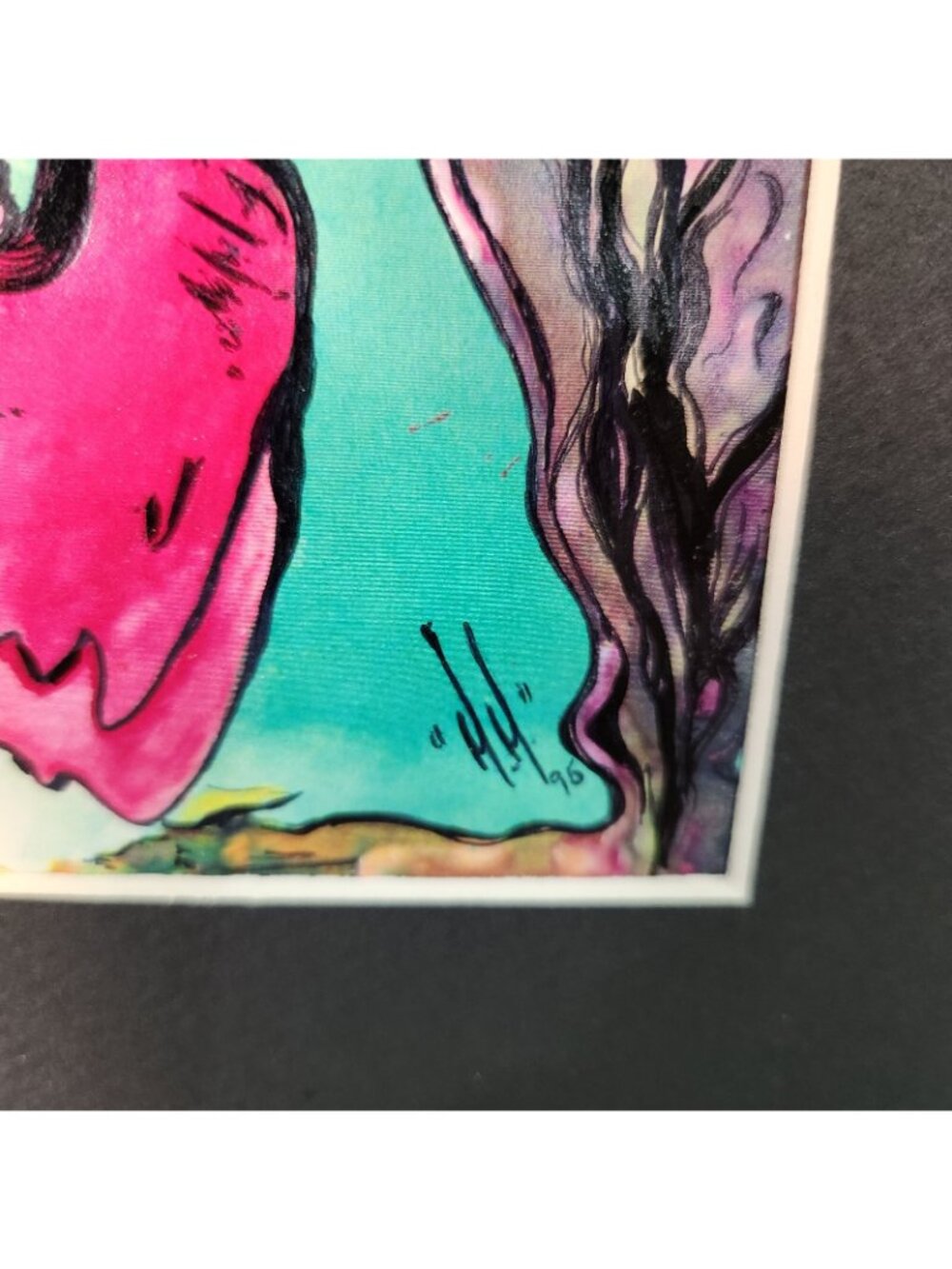 Vintage 1995 Color Ink Artwork Geshia w Komono & Fan Art 5" x 7" Matted 10"x8" - Picture 3 of 5